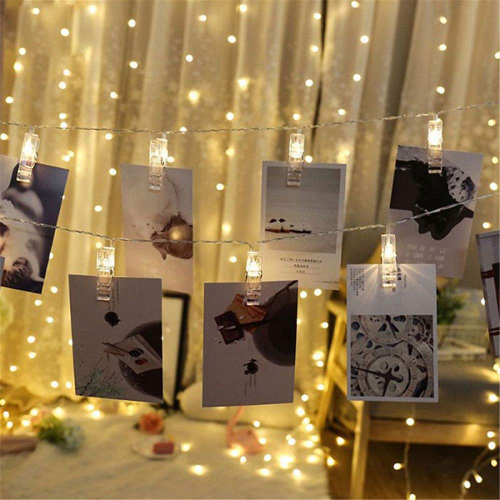 Dopheuor LED Fairy Clip String Lights, Warm White, 20 Clips, Model JZD-234, Battery Operated for Christmas, Weddings, Parties