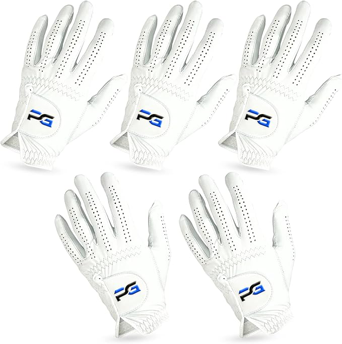 PG Golf Gloves (5 Pack) Cabretta Leather, Premium Quality Mens Golf Gloves
