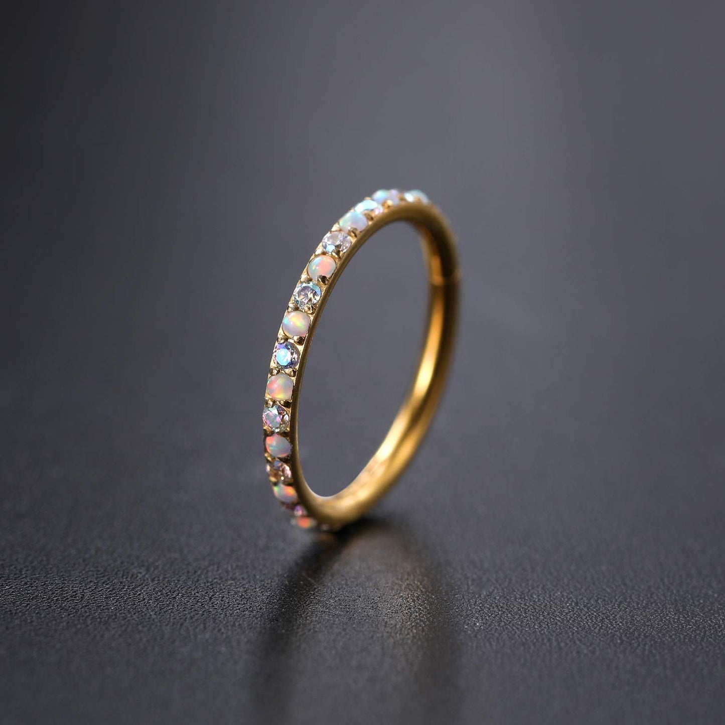 16 Gauge Hoop Septum Clicker Gold 6mm Helix Earring Surgical Steel Nose Clicker Opal&CZ Paved 16g Rook Piercing Jewelry Hinge Ca