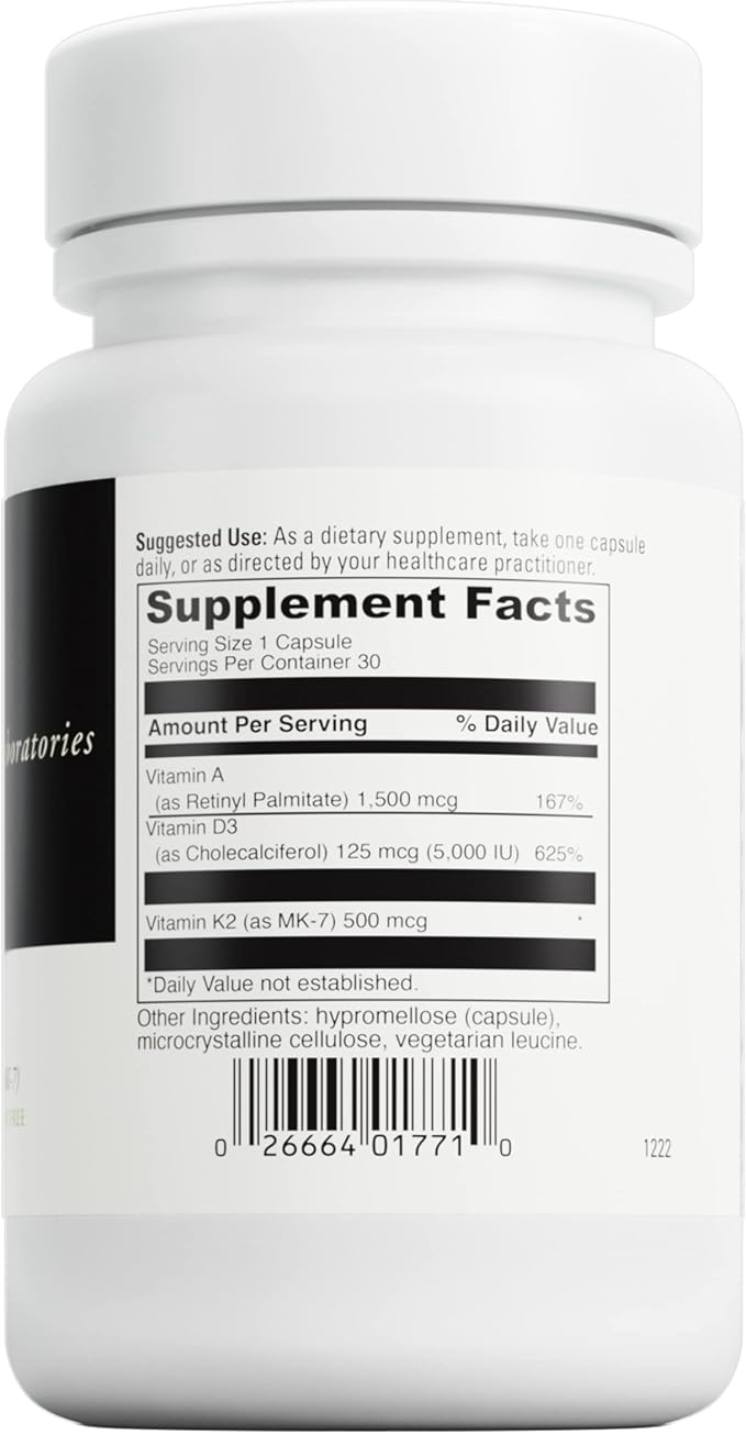 DAVINCI Labs ADK - Helps Support Bone, Heart & Immune Health* - Dietary Supplement with Vitamins A, D3 & K2 (as MK-7) - Vegetarian, Gluten Free & Soy Free - 30 Capsules