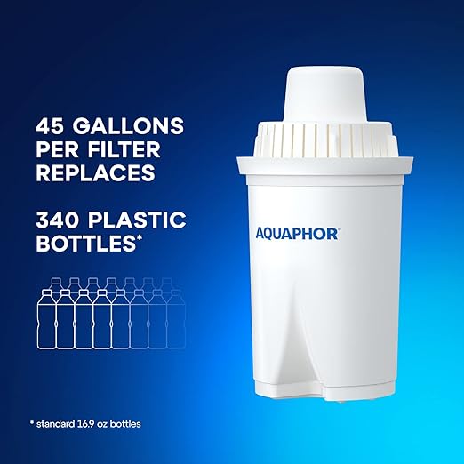 AQUAPHOR Ideal 7-Cup Water Filter Pitcher - Dark Blue with 3 x B15 Filters - Fits in The Fridge Door - Reduces Limescale and Chlorine - Ideal for Seven Cups