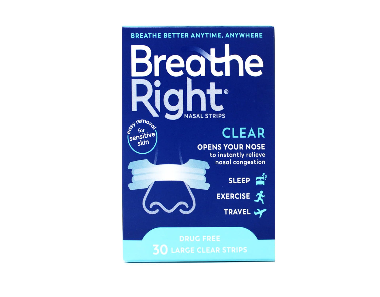 Breathe Right Nasal Strips to Stop Snoring, Drug-Free, Clear for Sensitive Skin, 30 count (Pack of 2) ( Pack May Vary )