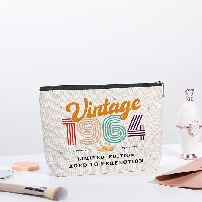 60th Birthday Gifts for Women, 1964 Vintage Makeup Bag, Best 60 Year Old Birthday Gift Ideas for Sisters, Friends, BFF, Mom, Coworker, Bonus Mom, Grandma, Nana, Gigi, Funny Anniversary Ideas for Her