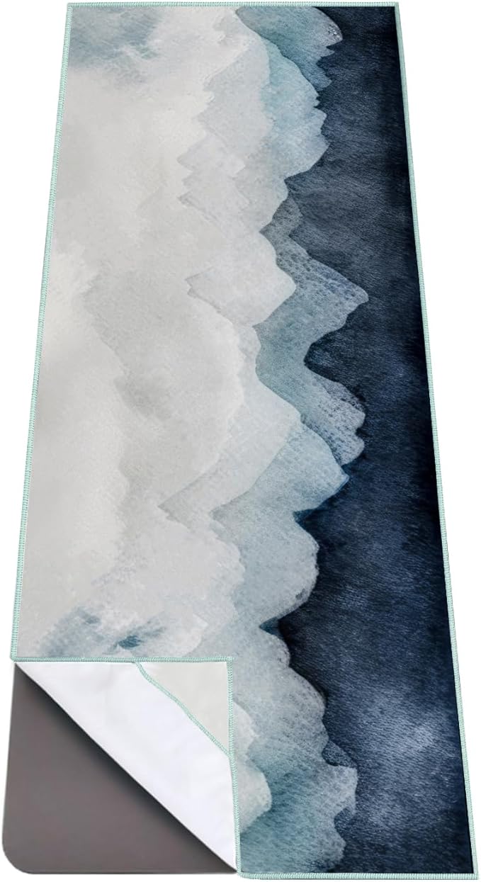 QiyI Yoga Mat Towel with Corner Pockets, Non Slip Sweat Absorbent Hot Yoga Towels, Soft Yoga Blankets with Travel Bag, Ski...