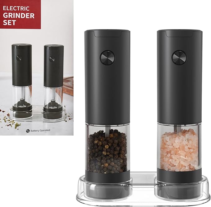 Automatic Electric Salt and Pepper Grinder Set with Adjustable Coarseness, 95ml Capacity, Battery Operated Spice Grinder, Perfect Kitchen Gadget Gift and Housewarming Gift