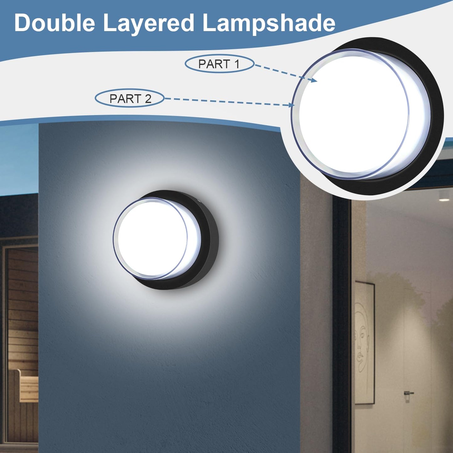 Biritalo Led Porch Lights Outdoor 12W 6500K Led Wall Lighting Double-Layer Cover Aluminum Exterior Light Fixture Wall Mount Ip65 Waterproof For Stairway Garage Patio Bedroom