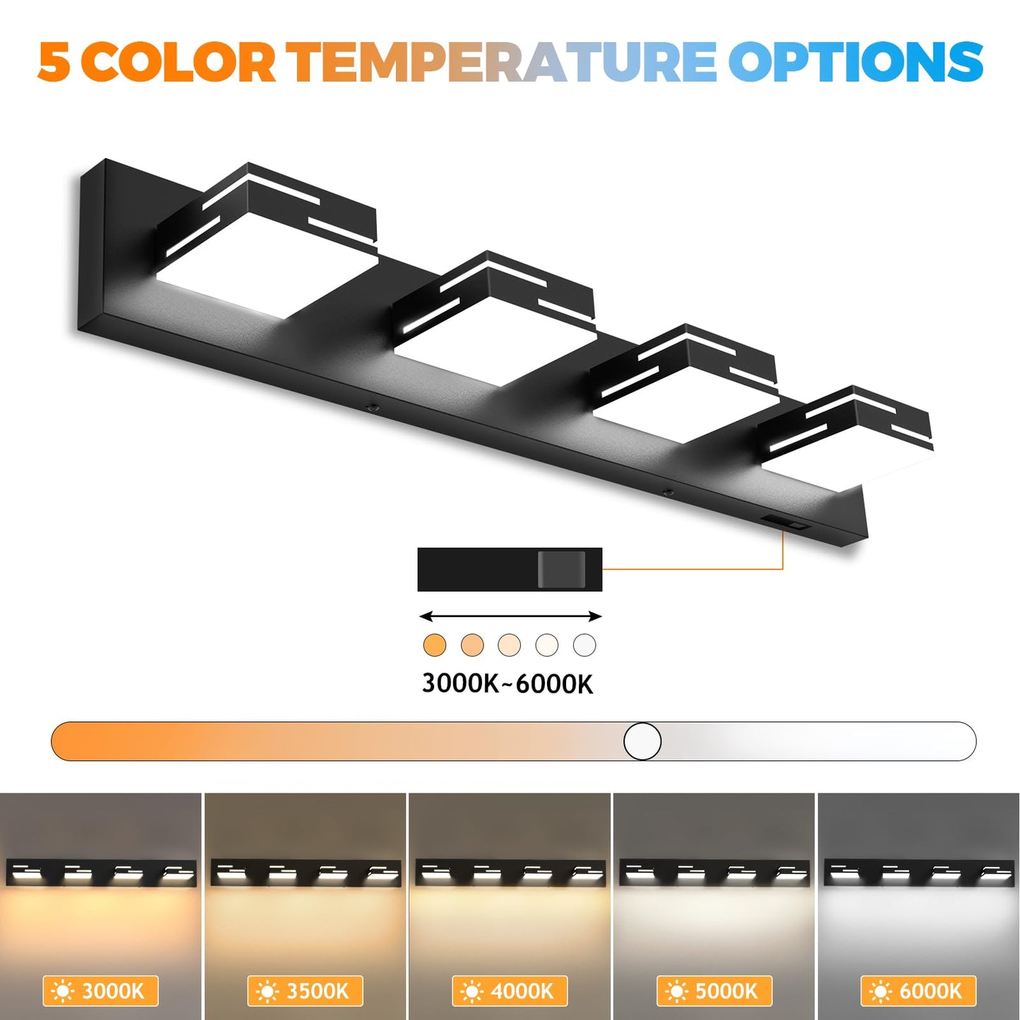 Izorro Modern Led Bathroom Vanity Light Fixtures (30-Inch  4-Light 5Cct Dimmable)  Matte Black Vanity Lights For Bathroom Lighting Fixtures Over Mirror With Rotatable