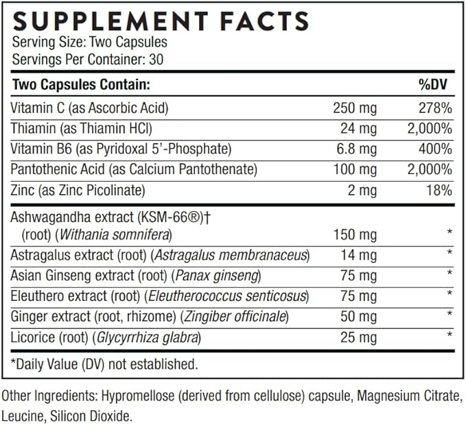 THORNE Stress Balance (Formerly Phytisone) - Adrenal Support Supplement with Vitamin C & Ashwagandha - Dairy-Free Health Support* - 60 Capsules - 30 Servings