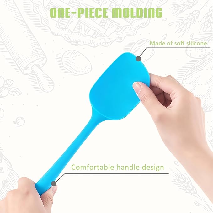 Silicone Spatula, Rubber Spoon Spatula Heat Resistant, One Piece Design Non-Stick Spoonula, Flexible Kitchen Scrapers with Stainless Steel Core for Baking, Mixing, Cooking