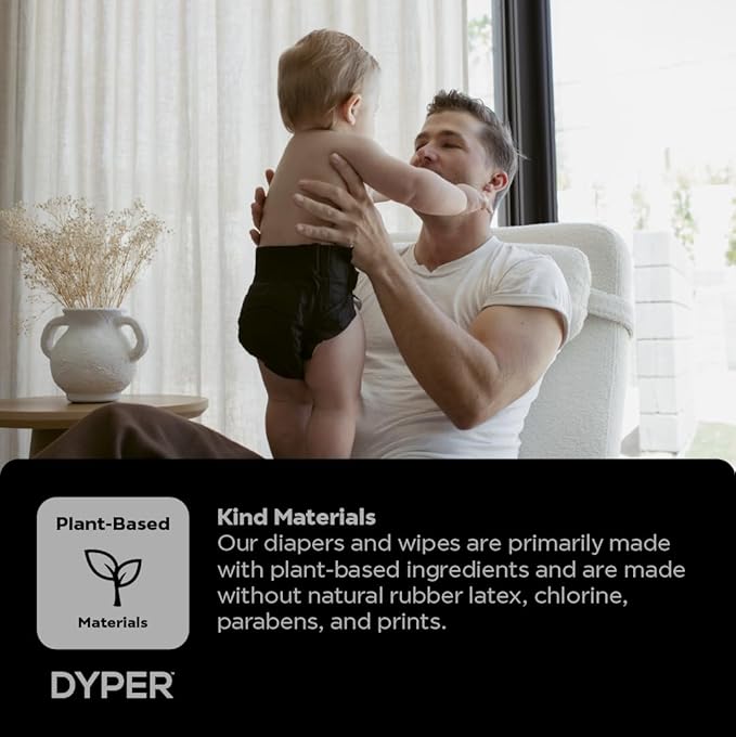DYPER - Charcoal Enhanced Day & Overnight Disposable Baby Diapers - Made with Plant-Based* & Skin-Friendly Ingredients, Hypoallergenic for Sensitive Skin - Size 2, (56 Count)