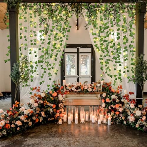 RECUTMS Ivy Fake Vines for Room Decor 12 Pack 86 FT Artificial Plant with 100 LED String Light Bedroom Aesthetic Hanging G...