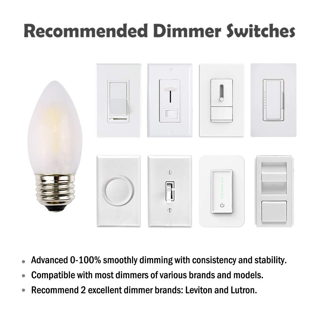 Opalray C35 2W Led Candelabra Bulb, Dimmable Warm White 2700K, Glass, E26 Base, 5 Pack