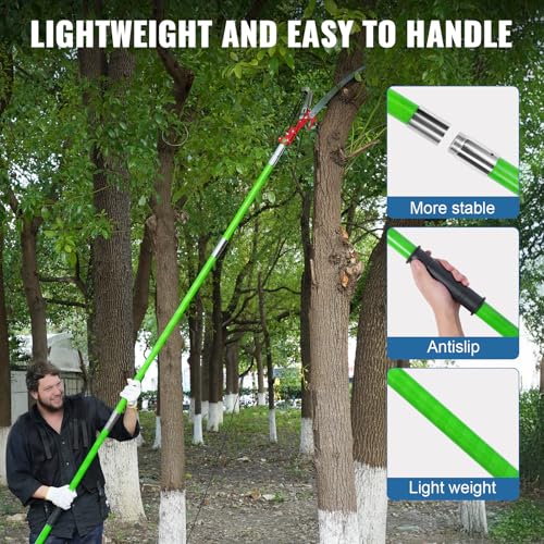 30 Ft Manual Pole Saw, Extendable Tree Pruner Blade and Scissors Set with 9 Fiberglass Handles, Long Branch Pruner Retract...
