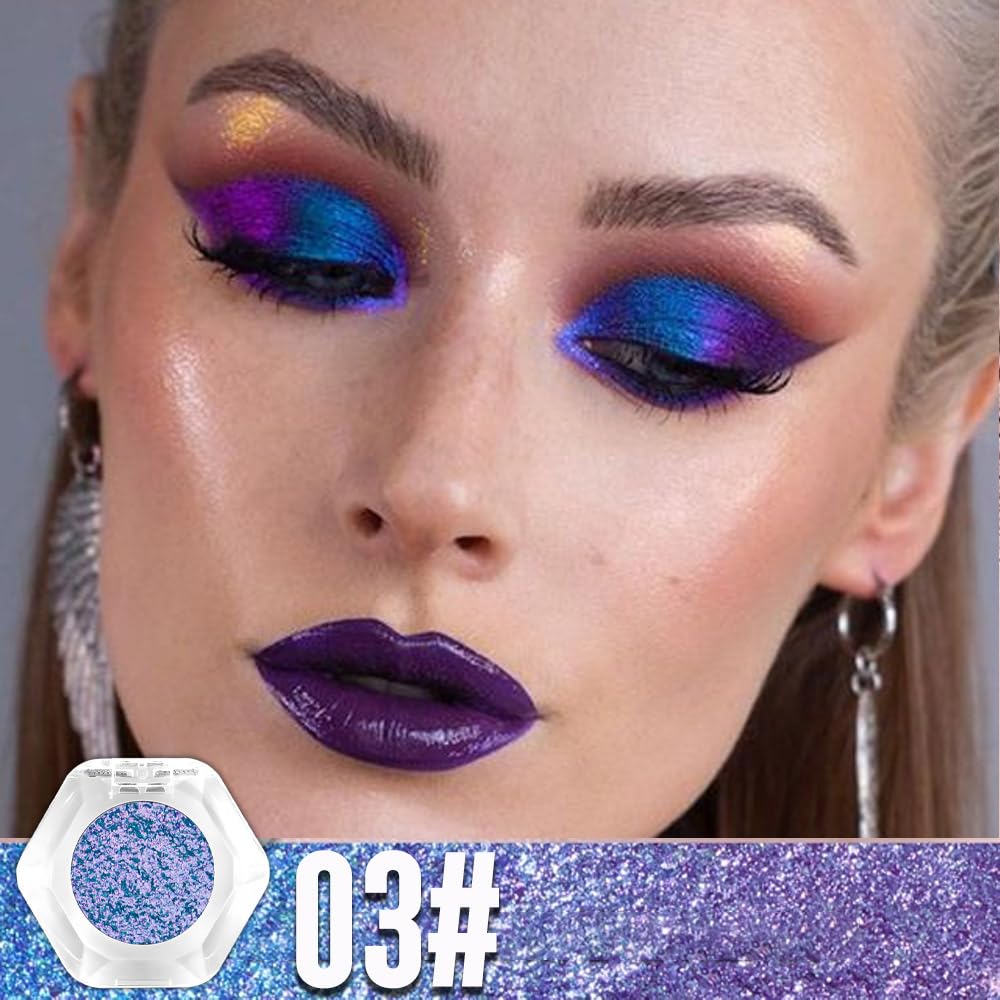 evpct Frost Blue to Purple Chameleon Multichrome Eyeshadow Palette, Glitter Shimmer Metallic Rainbow Holographic Eyeshadow Palette Makeup for Old Women, Gothic Eye Shadow Palette Makeup Highlighter
