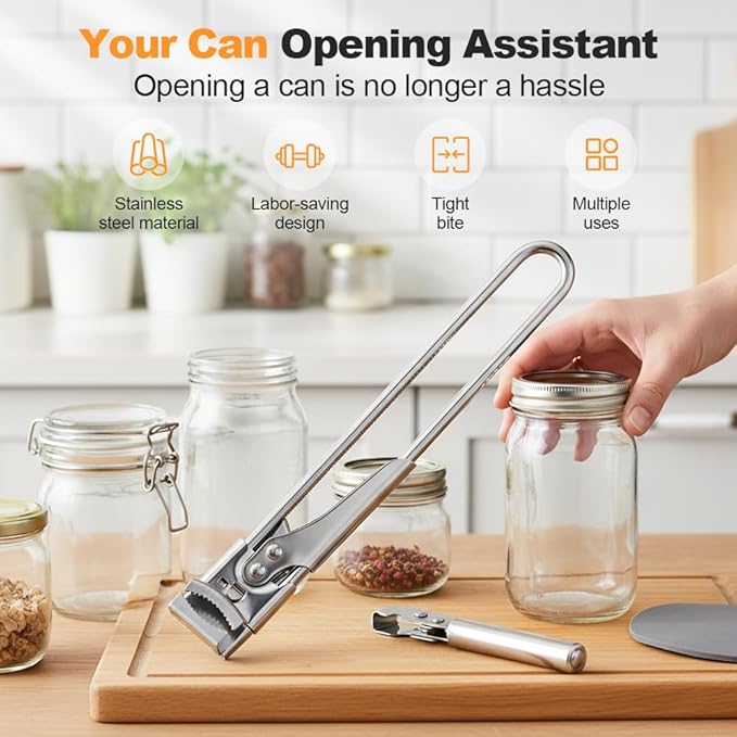 Jar Opener for Weak Hands, 2026 New Stainless Steel Adjustable Jar Lid Opener, Multifunctional Can Opener Kitchen Accessories, Easy Grip Lid Opener Kitchen Tool (1, Medium)