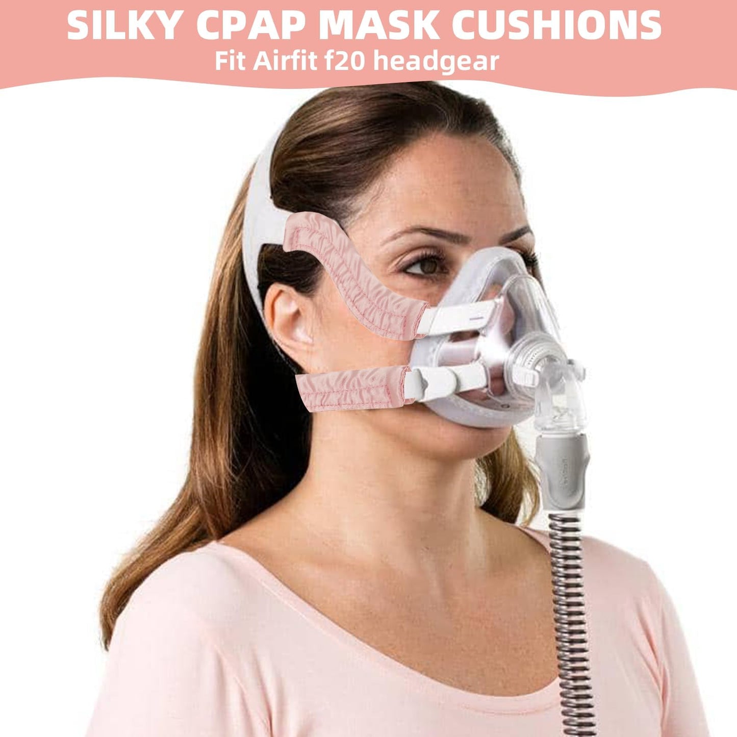 8 PCS Satin CPAP Strap Covers, Comfortable CPAP Mask Strap Covers, Silky CPAP Hair Protector to Fit Airfit f20 Headgear, Anti Wrinkle CPAP Mask Cushions for Reducing Red Marks (Pink)