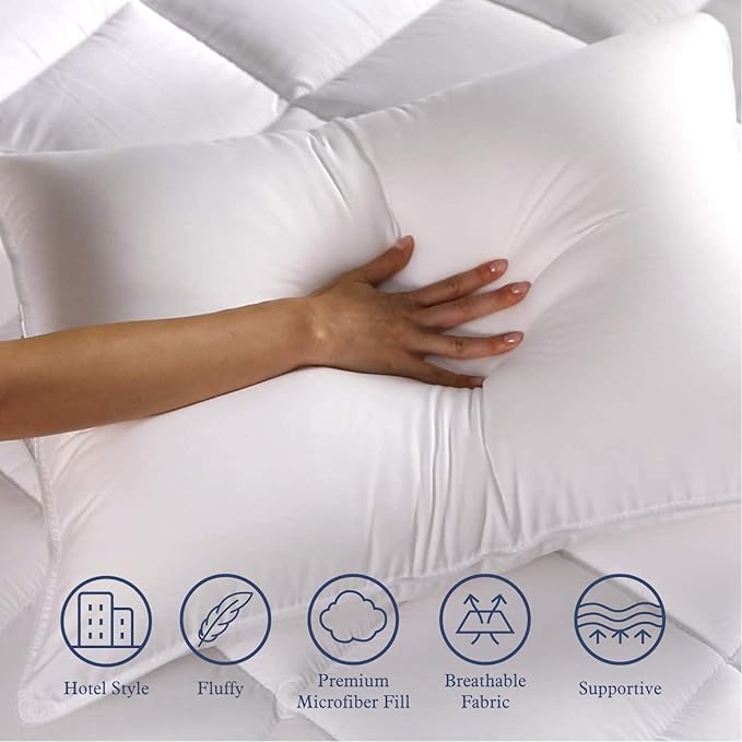 Down Alternative Bed Pillow Shams Insert for Sleeping, King Size 20 x 36 in Set of 2, Support Firm Luxury Dorm Pillows for Side Back Neck Pain Sleeper, 2 Pack