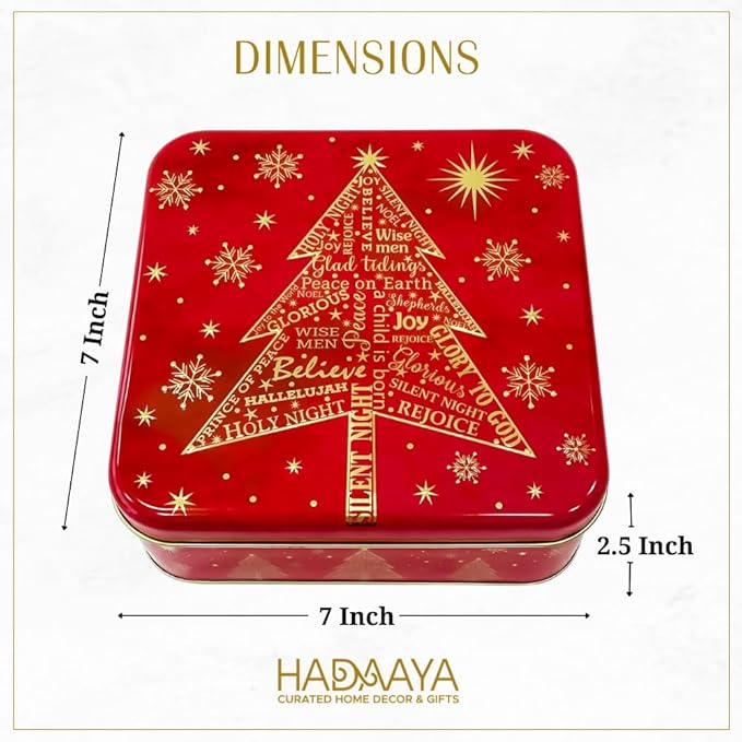 Square Christmas Tin Bundle – Set of 3 Holiday Cookie & Gift Tins (Green Tree, Red Snowflake, Blue Snowflake Truck) – Festive Containers for Cookies, Candy, Treats & Seasonal Gifting