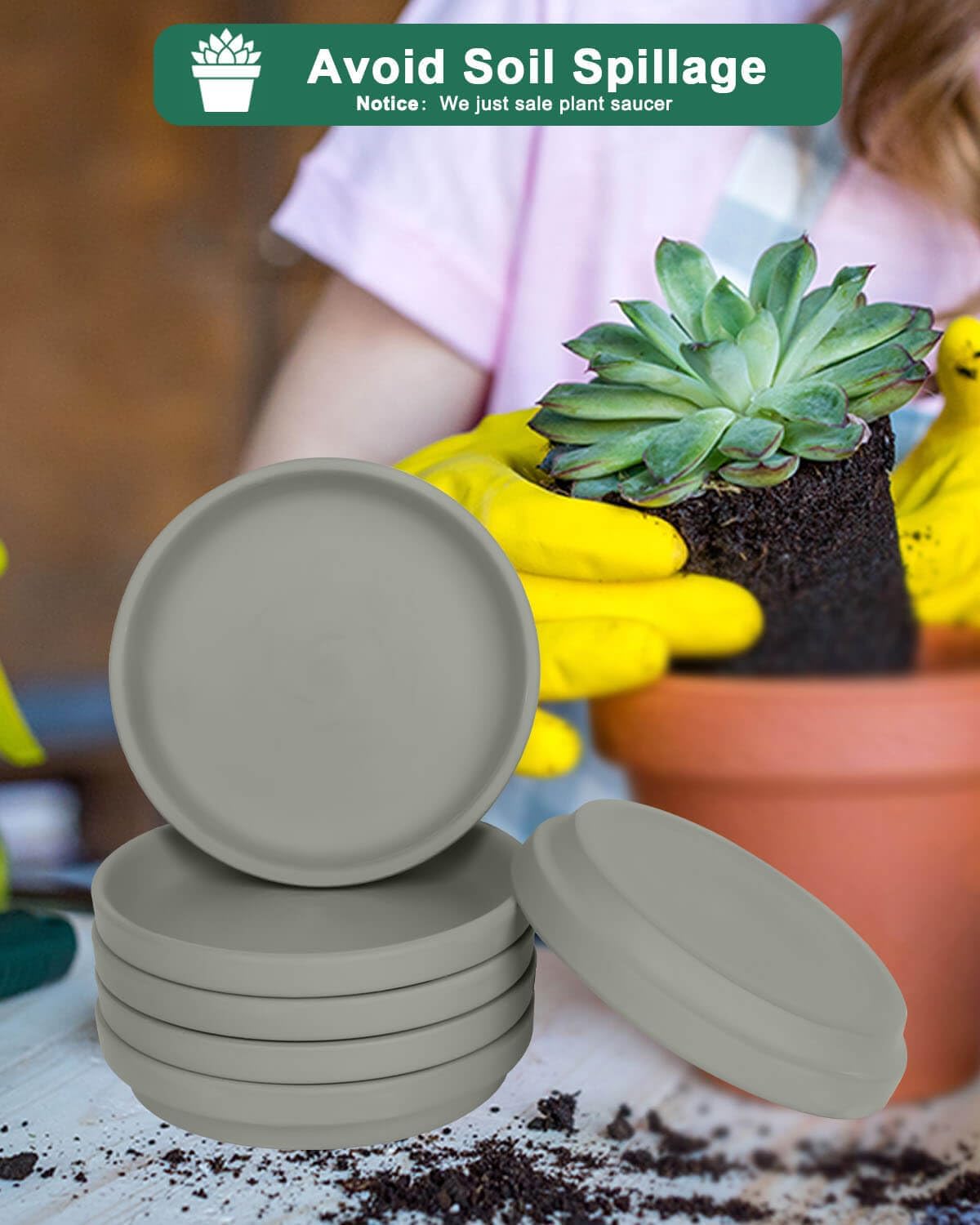 vensovo 4 Inch Grey Terracotta Pot Plant Saucer - 6 pcs Round Plant Pot Saucers, Clay Plant Trays Perfect for 3 Inch 3.5 Inch 4 Inch Flower Pot with Drainage Hole and Great for Indoor or Outdoor