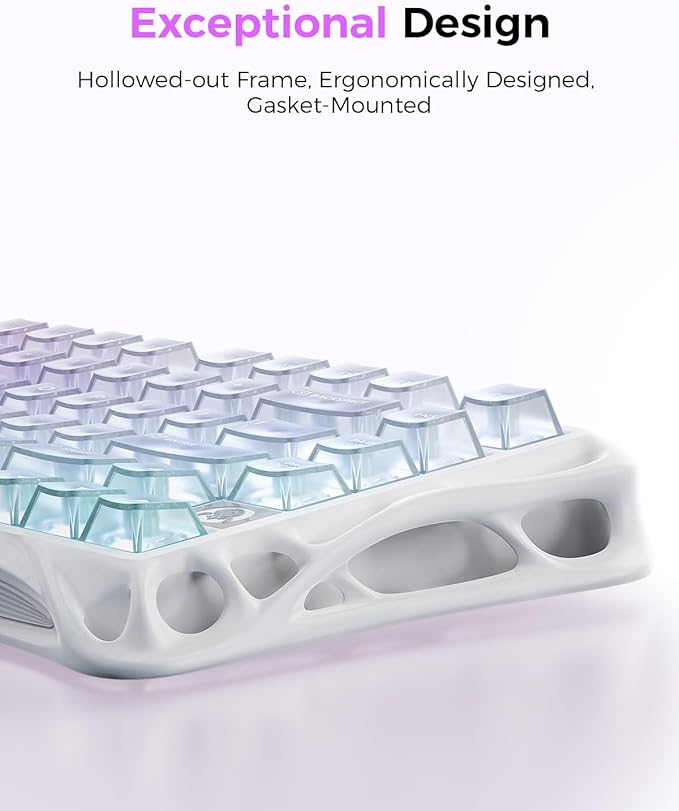 GravaStar Mercury K1 Lite 75% Gaming Keyboard, 2.4GHz/BT/Wired Tri-Mode Wireless Keyboard, Clear Keycaps Gasket Hot Swappable Mechanical Keyboard, Pre-lubed Linear Switches, RGB Backlit-Crystal Aurora