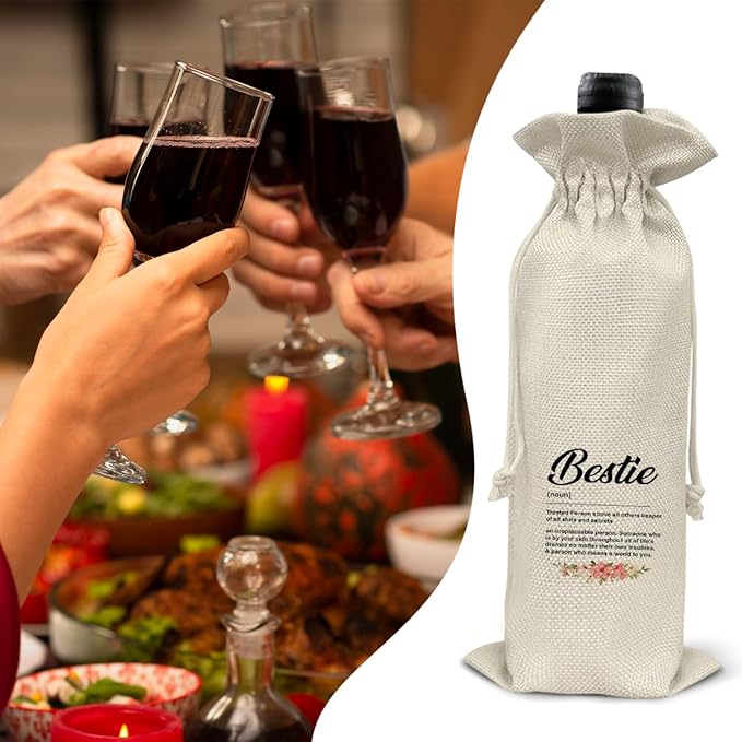 HOIJAUMAI Gift for Bestie, Bestie Gifts for Women Her, Bestie Wine Bag Bestie Definition Wine Gift Bags for Birthday Party