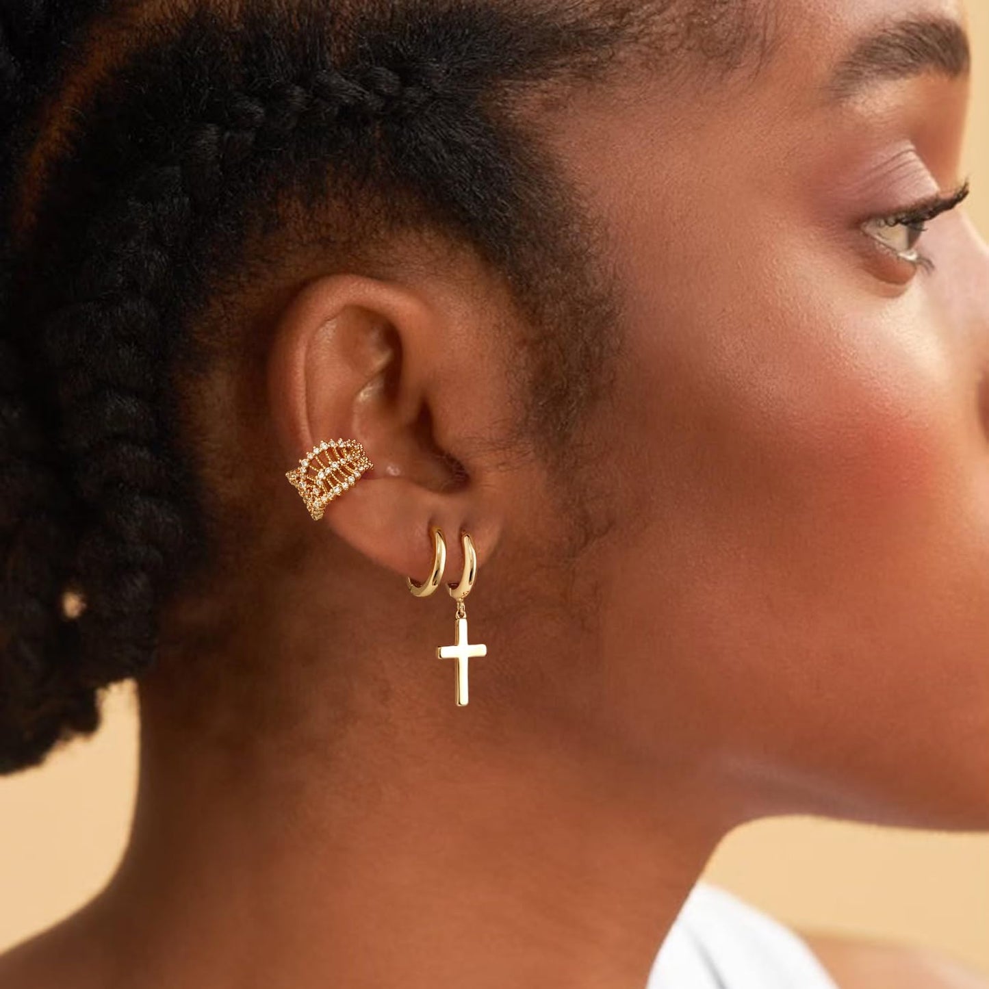 MYEARS Women Earrings Gold Huggie Hoop Ear Stud Cuff 14K Small Simple Hypoallergenic Everyday Jewelry 1