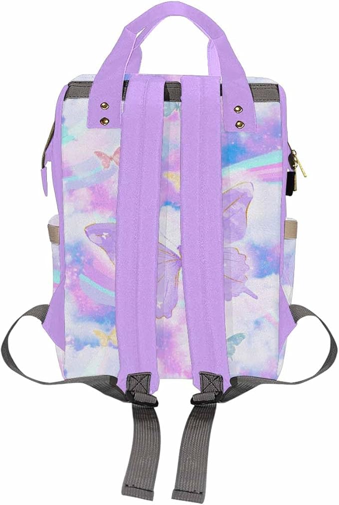 D-Story Custom Diaper Bag Tote Bags Backpacks Cute Adjustable Shoulder Straps Personalized Mummy Nursing Baby Bags Fashion Customized Gift Shoulders Bag, Rainbow Butterflies