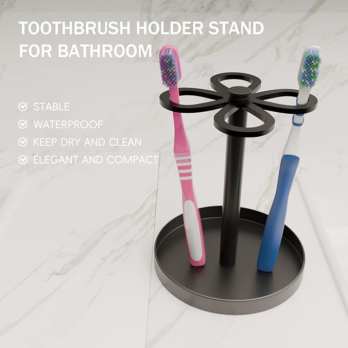 Metal Toothbrush Holders for Bathroom with 4 Slot Black Tooth Brush Holder Stand Countertop Organizer for Family Black