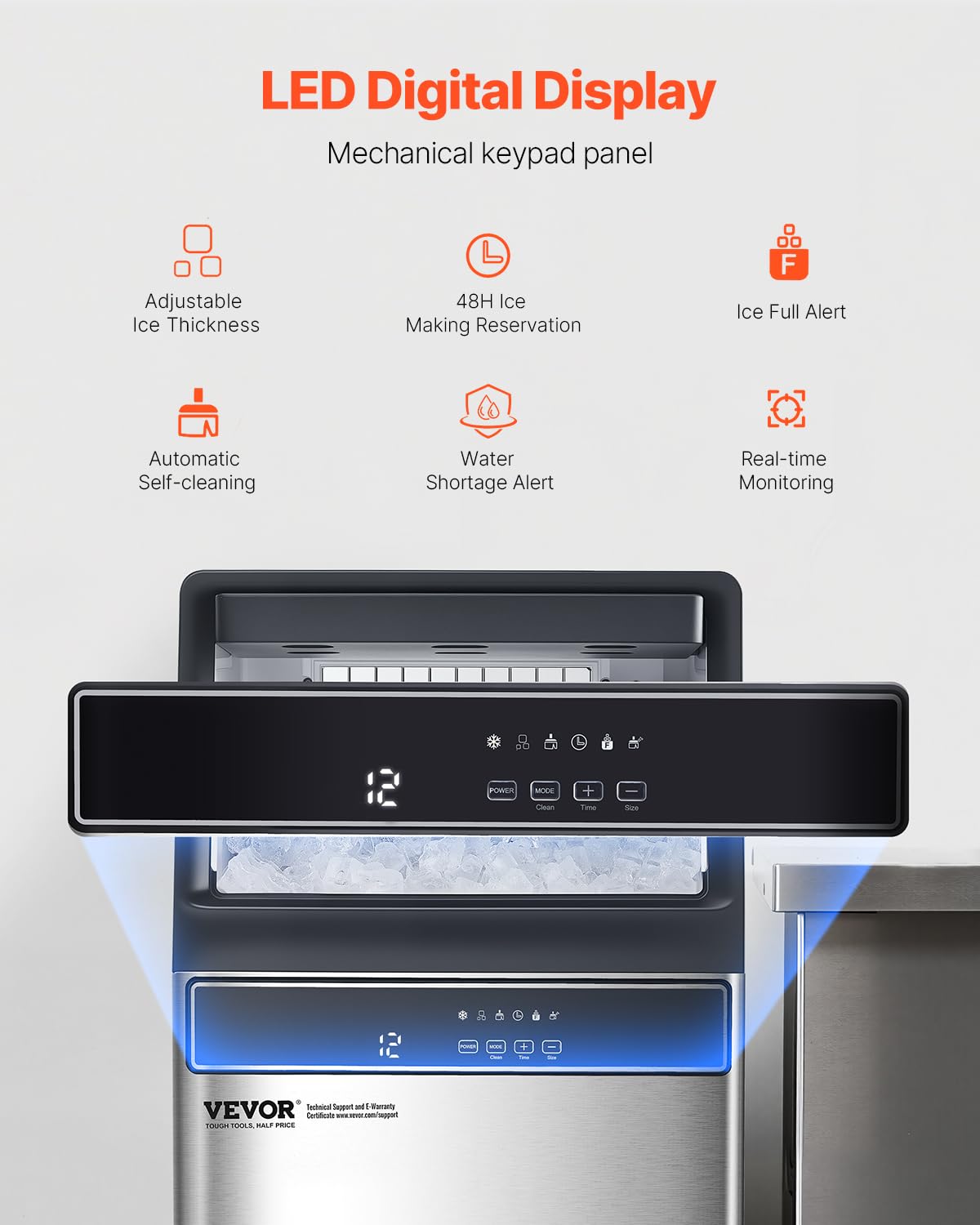 VEVOR Freestanding Ice Maker Machine for Bar Office Restaurant (160lbs/24H)