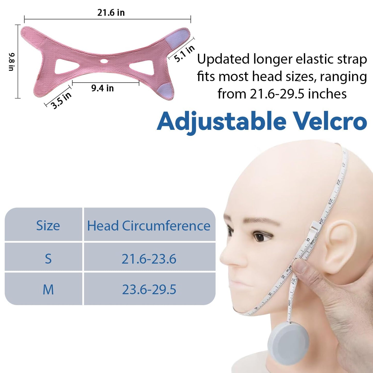 Chin Strap for Sleeping, Chin Strap for CPAP Users, Jaw Strap for Sleep Apnea, Adjustable & Breathable Chin Strap, Anti Snoring Devices,Snore Stopper for Men and Women, (Pink/M)