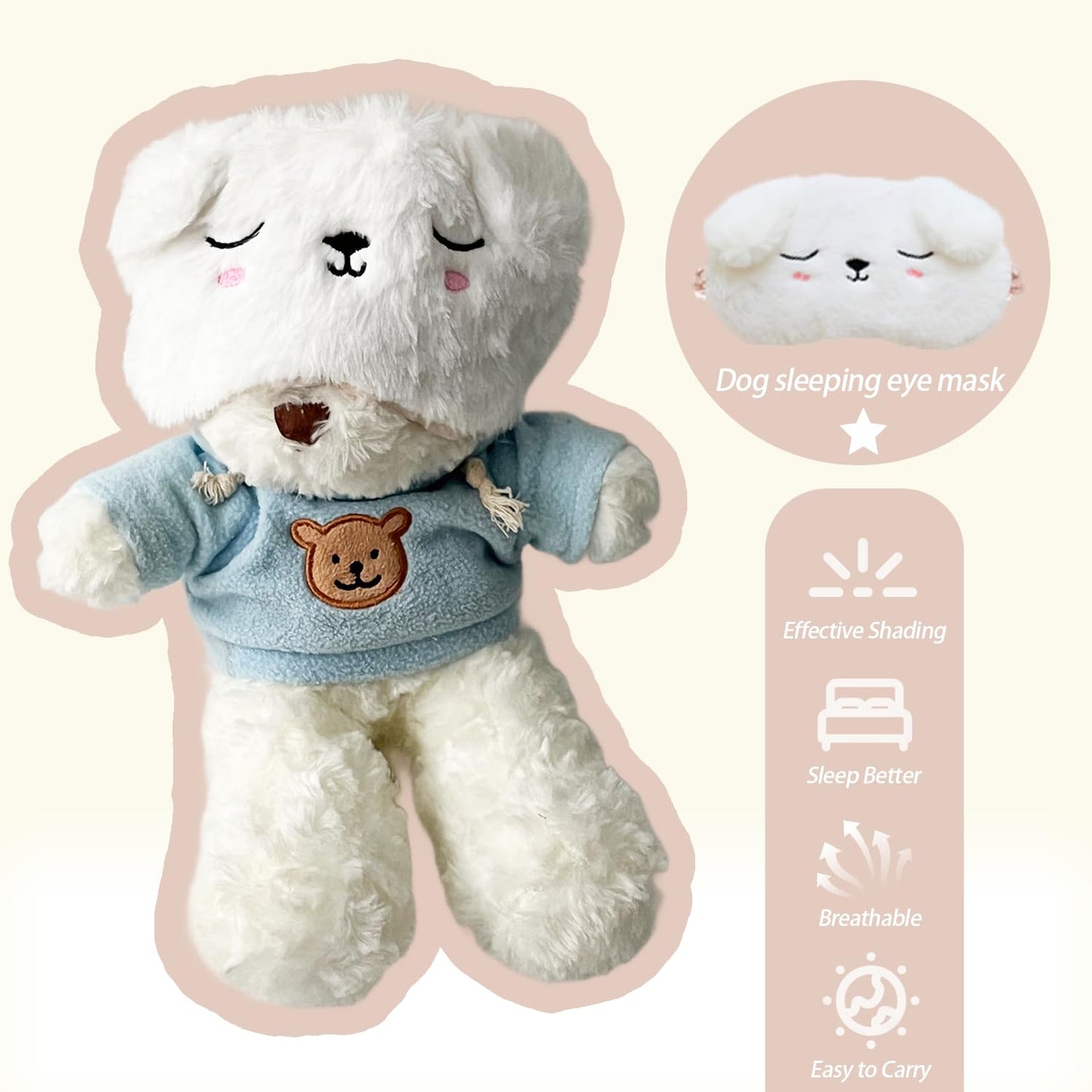 EleCharm Cute Animal Sleeping Mask Soft Plush Eye Mask Blindfold Cover for Kids Girls Women Home Sleeping Traveling (White Dog)