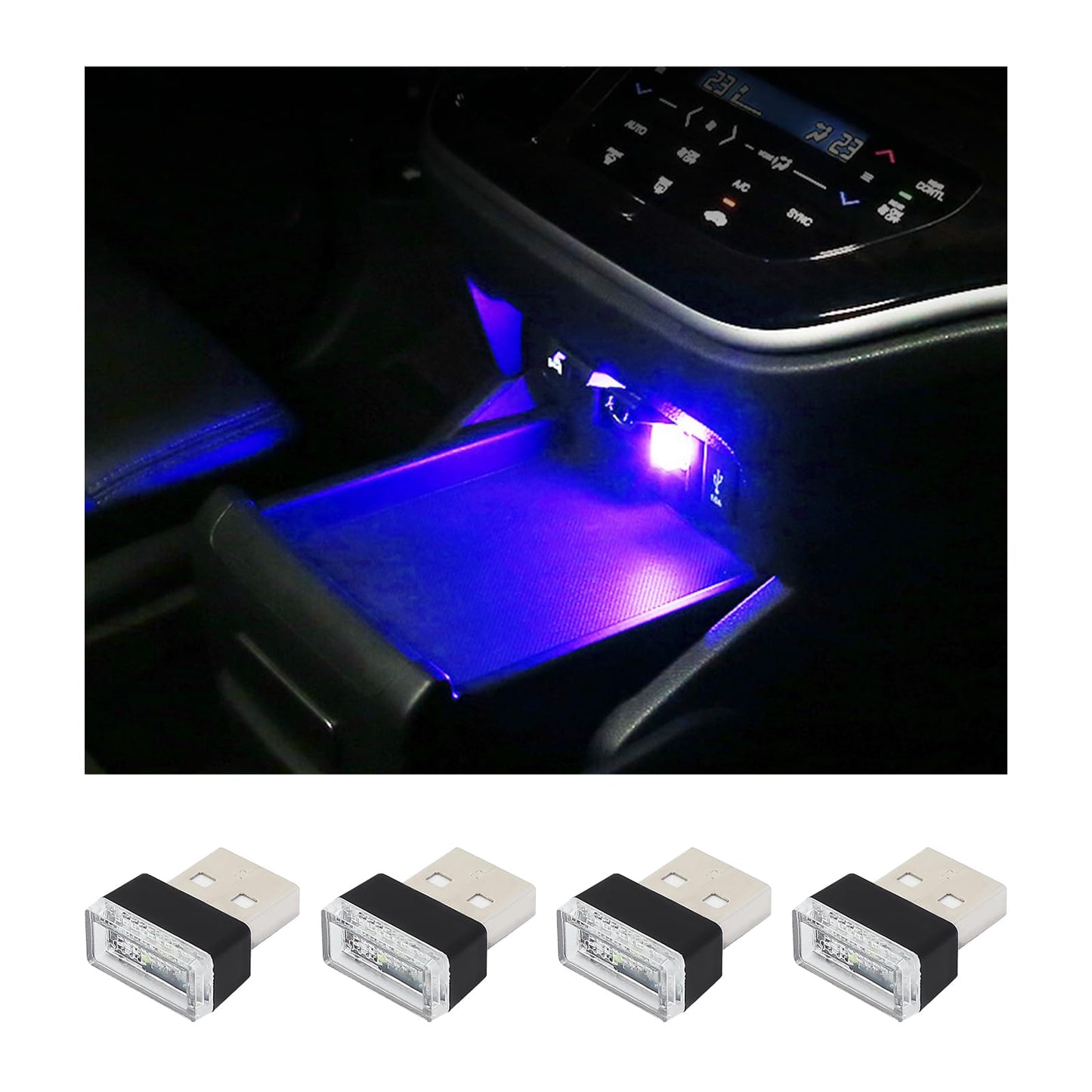 Augeny Usb Led Car Interior Atmosphere Lamp, Portable Ambient Lighting Kit, Blue, Universal Fit For Most Vehicles