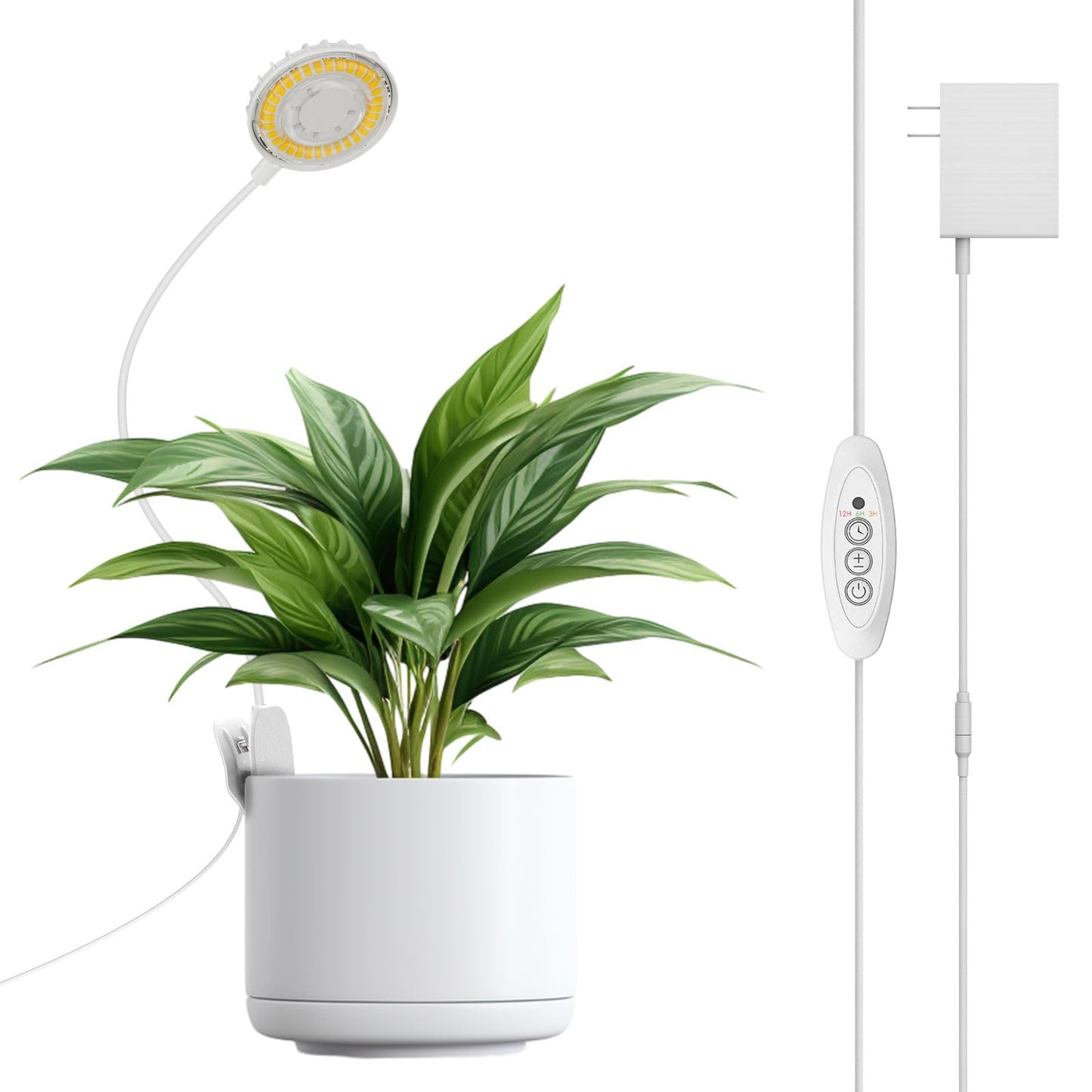 SGLEDs Grow Lights Full Spectrum 12W LED Plant Lamp, 4000K, 4-Level Dimmable, Clip-On, White, 1 Pack, Model C23ZW024-T
