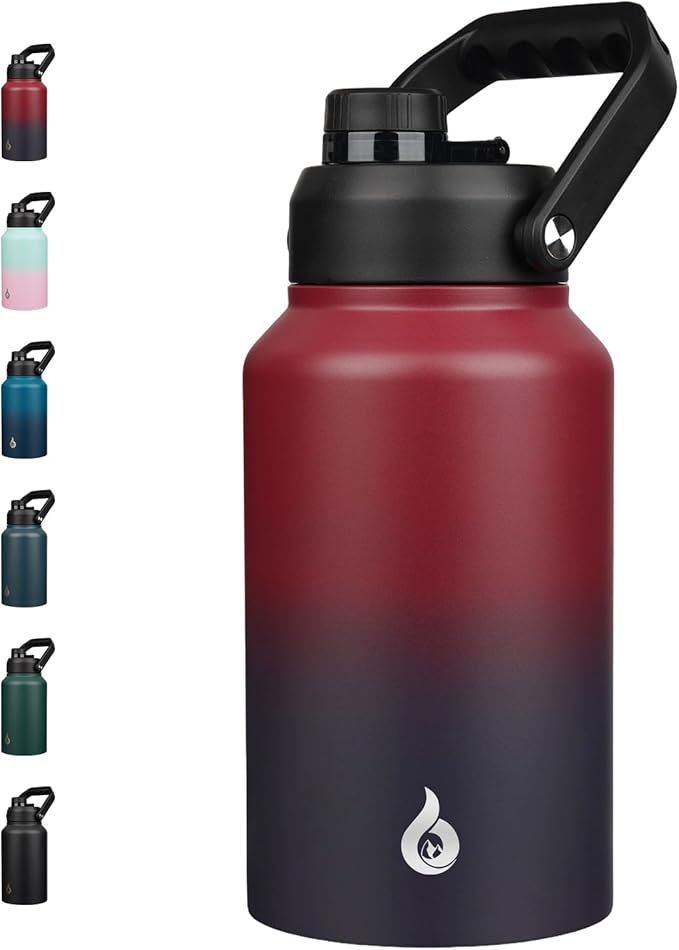 BJPKPK 87oz Insulated Water Bottle, Dishwasher Safe 2/3 Gallon Water Bottle with Ergonomic Handle, BPA Free Leak Proof Water Jug,Stainless Steel Flasks with Anti-slip Bottom, Charming Red