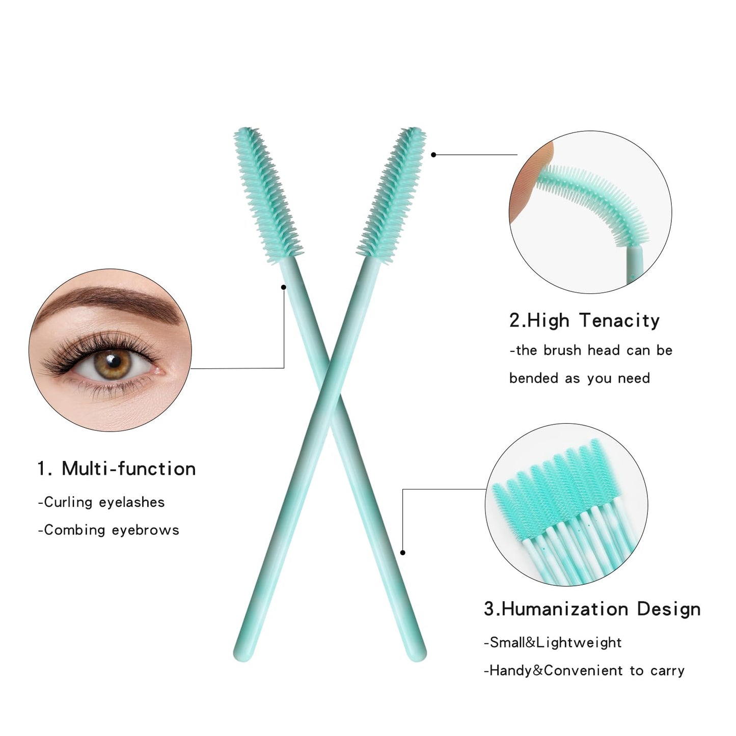 Mekupeu 50pcs Silicone Mascara Wand,Disposable Eyelash Brushes,Soft Lash Spoolie Brush For Eyelash Extensions (Mint green)