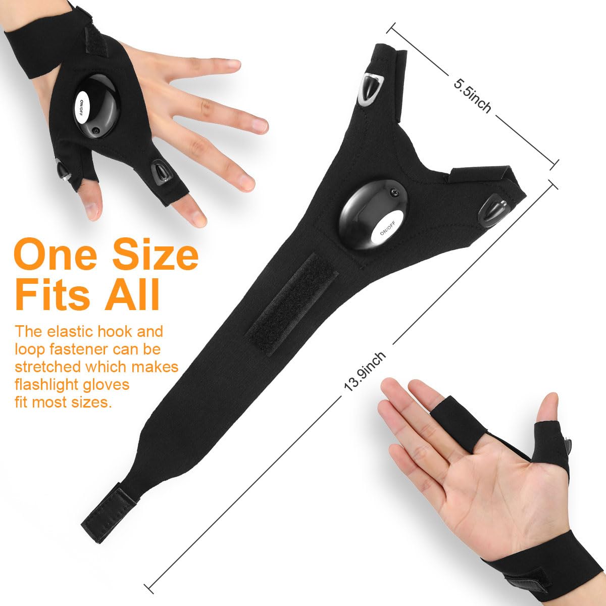 Biuonk Led Flashlight Gloves – X-Large Black Finger Lights For Repairing, Fishing & Camping – Cool Gadgets For Men & Boys
