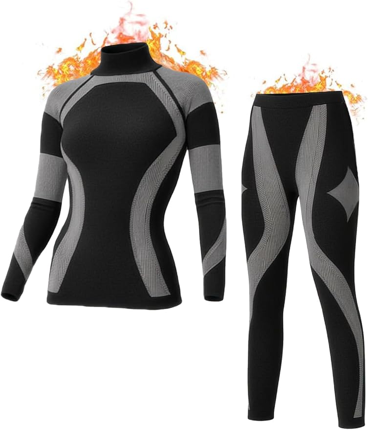 Inno Functional Wear Seamless Thermal Underwear for Women Pj Set Workout Ski Warm Base Layer Cold Weather Yoga Top Bottom