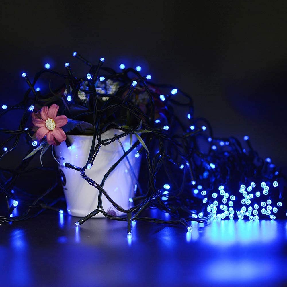 HOME LIGHTING 66ft Christmas Mini Lights, 200 LED, 8 Modes, Blue Wire, Model HB-200COI