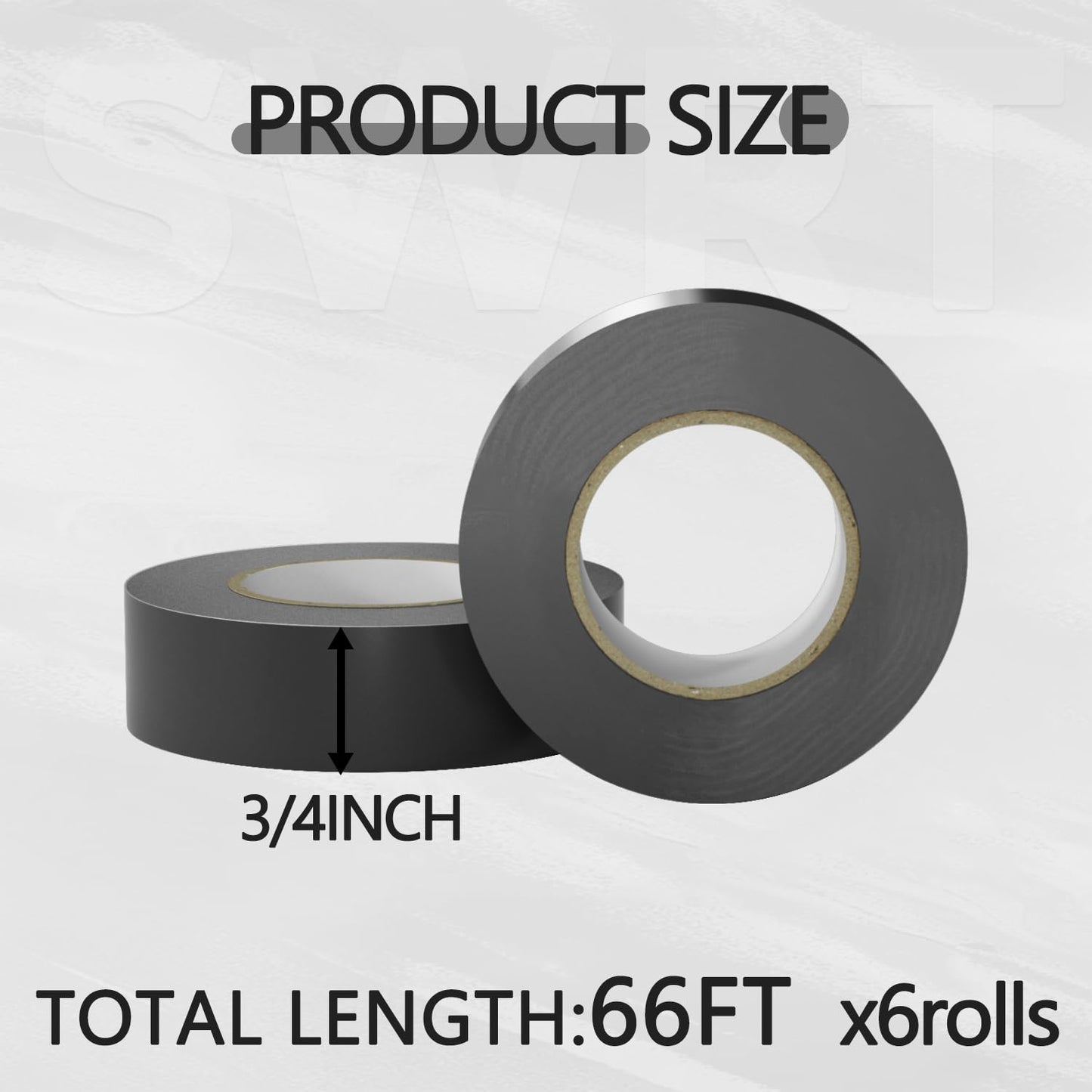 SWRT 6 Pack Black Electrical Tape Waterproof, 0.75 in x 66 FT High Temp Electric Tape Under 600V for All Weather - UV Protection - Flame Retardant
