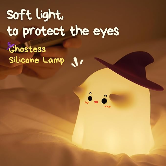 Ghost Night Light: Halloween Decorations Night Light Silicone Rechargeable Night Lamp with 3 Level Dimmable Bedside Lamp Nursery Nightlight Dorm Decor, Funny Holidays Gift Cool Gadgets for Kids