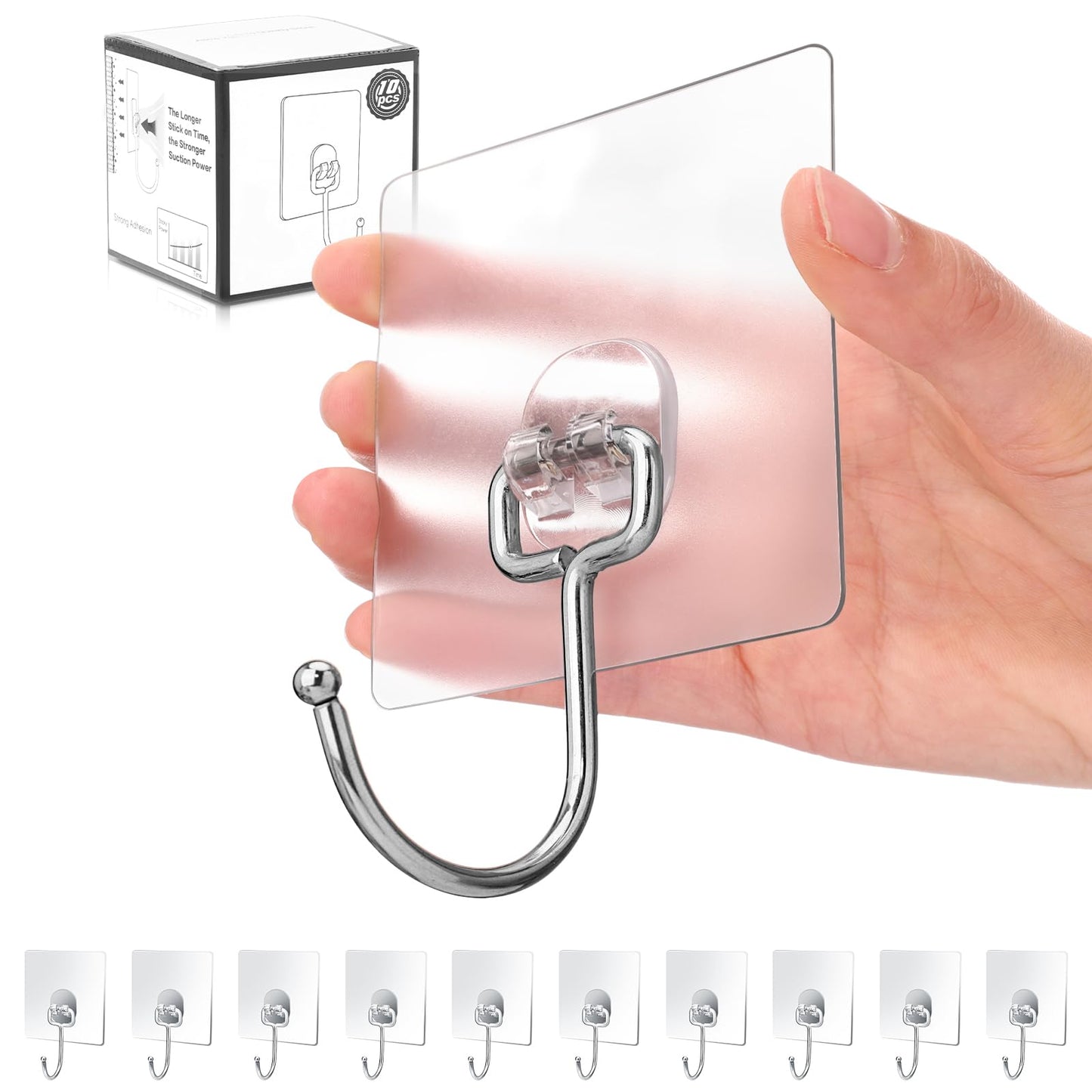 Antimbee 10-Pack All-Purpose Large Adhesive Hooks for Hanging, Banana Hook, Heavy Duty Adhesive Hooks 37 lb(Max), Sticky Wall Hook fit Home, Bathroom, Kitchen, Office and Outdoor