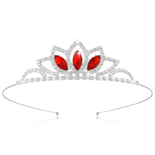 Sparkling Princess Crown Red Rhinestone Tiara for Girls - Royal Party Hair Accessories for Birthday Prom Wedding