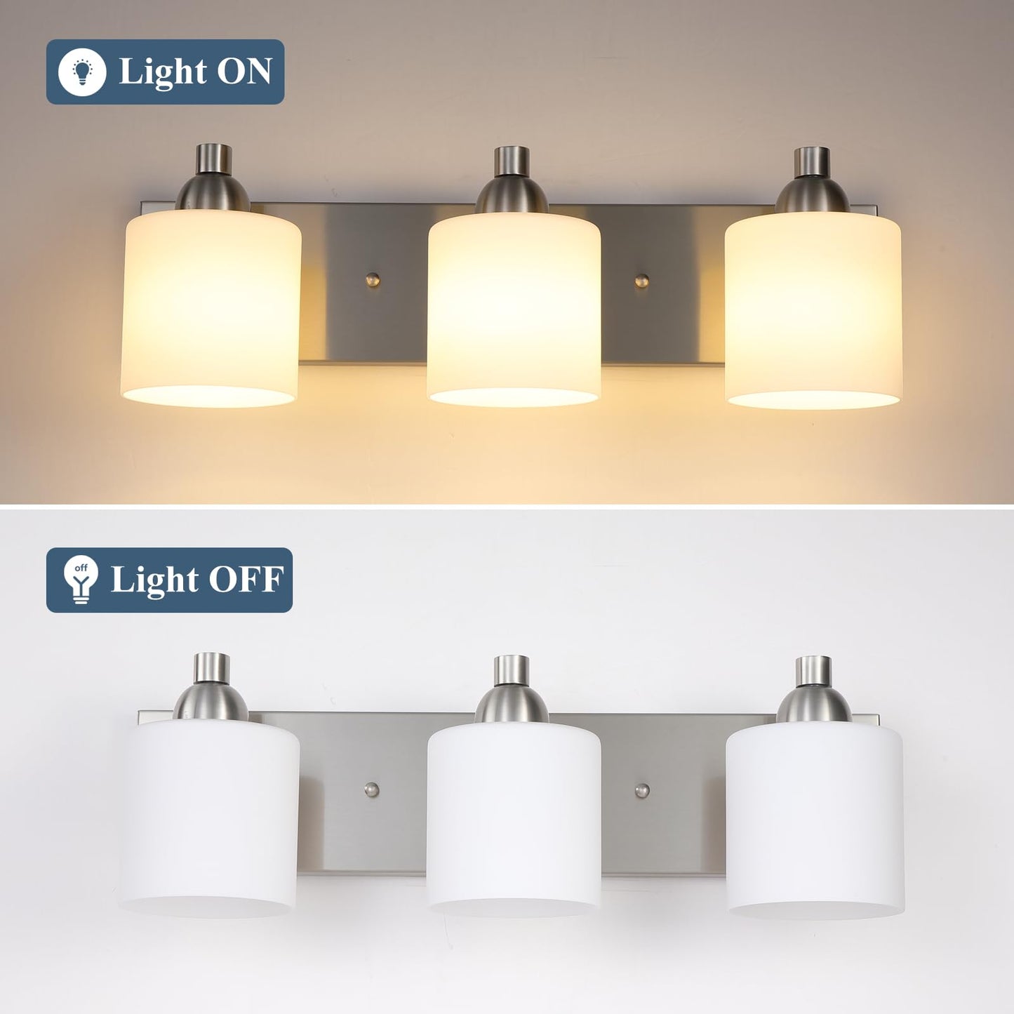 Mecgirn Stainless Steel Milk Glass Bathroom Vanity Light Over Mirror  3 Light Brushed Nickel Bathroom Light Fixtures With Frosted Glass  Modern Vanity Lighting Wall Mount