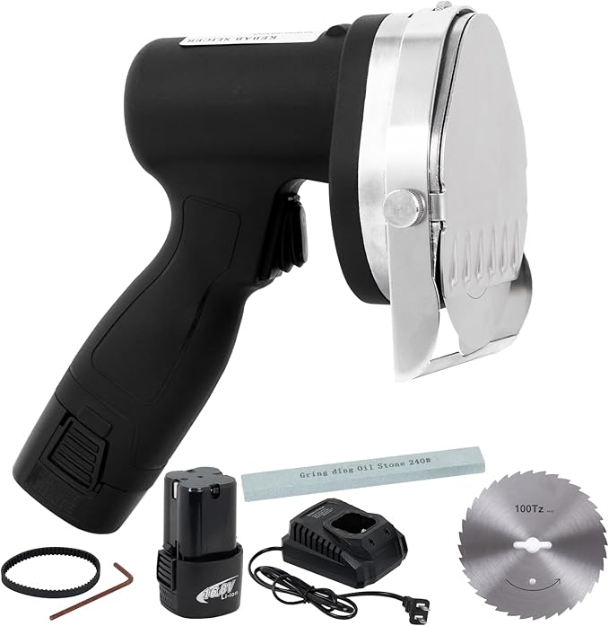 Electric Kebab Knife 80W Commercial Shawarma Turkish Knife Slicer Gyro Cutter 2800 RPM with 2 Blades Adjustable Thickness 0-8mm（Batteries，Flat）