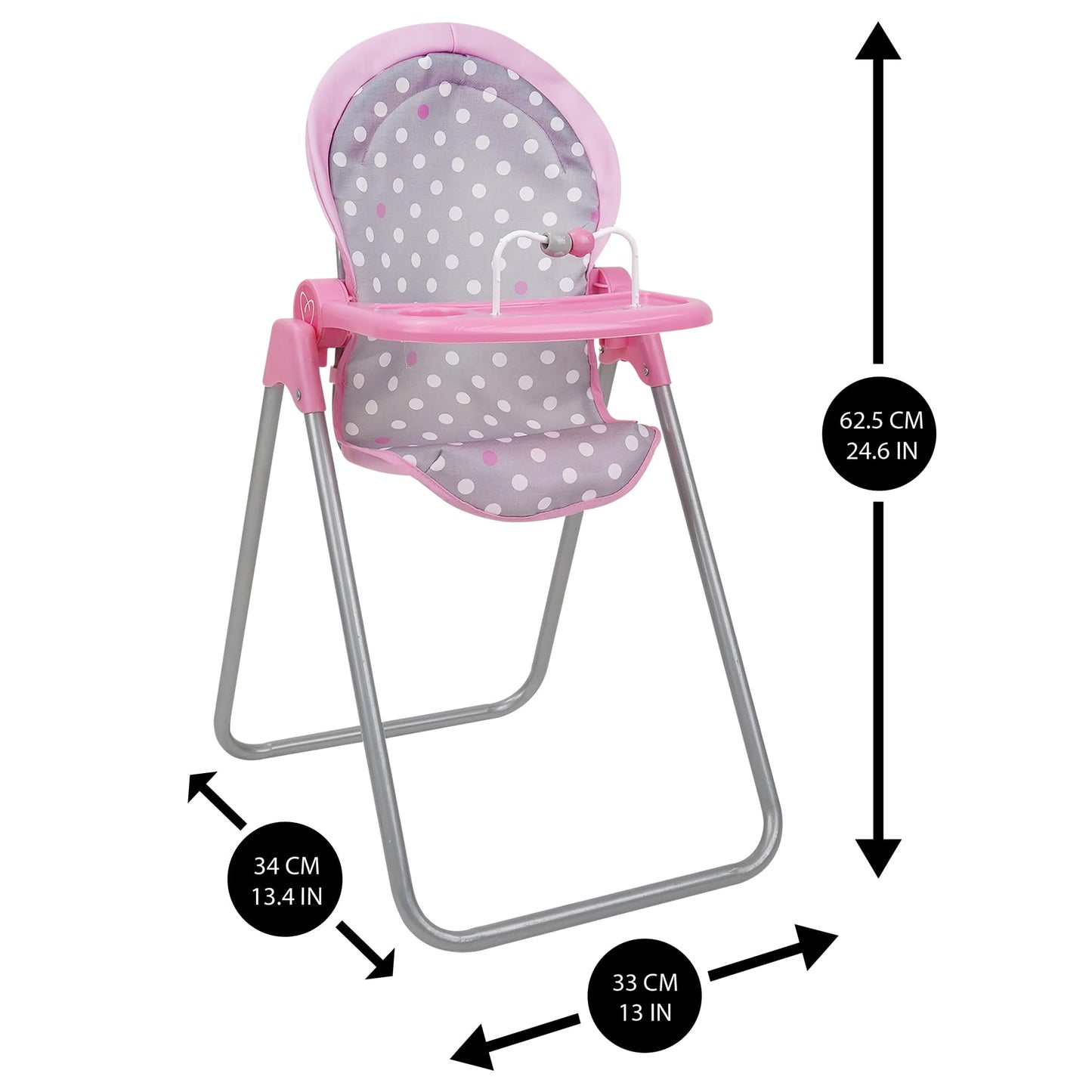 509 Crew: Cotton Candy Pink: Foodie Doll Highchair - Pink, Grey, Polka Dot - for Dolls Up to 21", Sturdy, Kids Pretend Play, Ages 3+