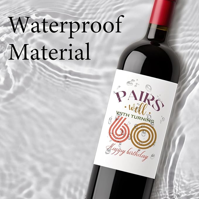 8 Pcs 60th Birthday Gifts for Women Men Wine Labels, Happy 60th Birthday Party Decorations Gifts for Women Men Wine Bottle Stickers, 60 Year Old Birthday Gifts for Women Men Wine Bottle Labels