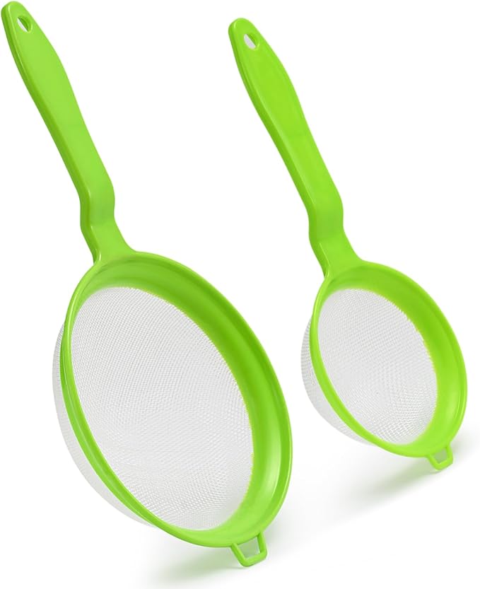 Kefir Strainer Set, 2-Size Plastic Non-Metal Sieve with Fine Mesh for Kefir Grains, Milk Kefir, Water Kefir & Kombucha - Durable, Food Grade & Easy Clean, Green