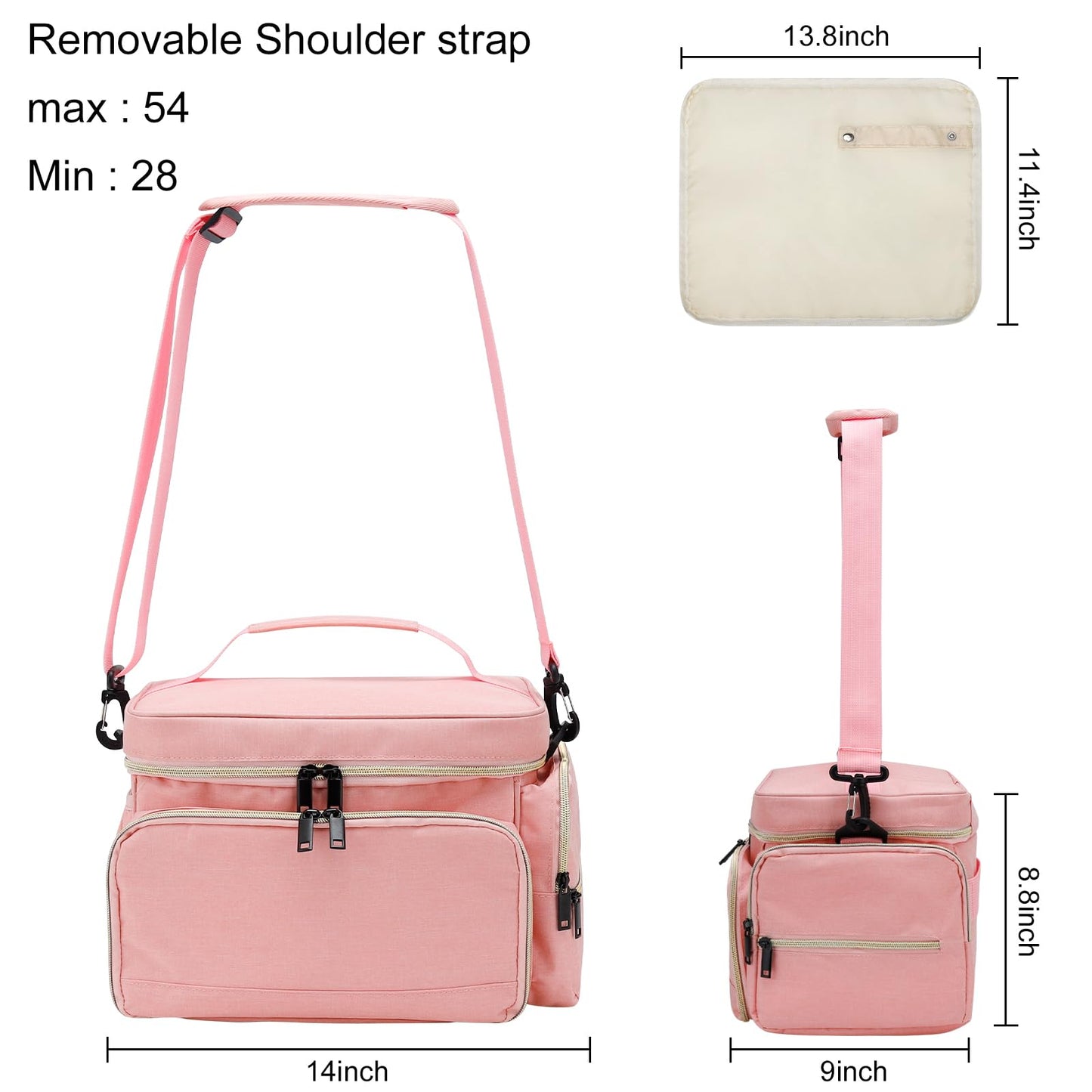 Breast Pump Bag Fit for Spectra S1 and S2, Pumping Bag with Waterproof Mat for Pump Accessories, Portable Pump Carrying Case for Work, Travel and Family Use, Pink