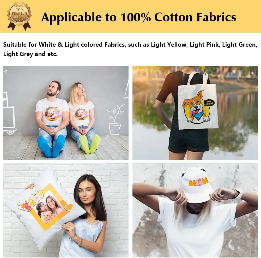 TransOurDream Upgraded Heat Transfer Paper for T Shirts (100 Sheets, 8.5x11") Iron on Transfers for Light Fabric Printable Heat Transfer Vinyl for Inkjet Printer (TOD-L2-100)