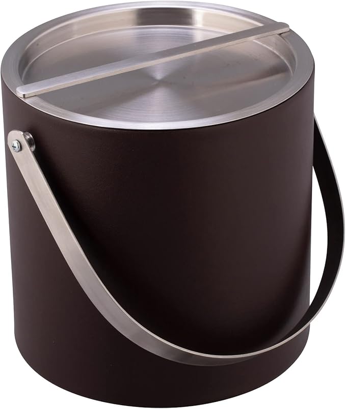 Kraftware 3qt Brushed Chrome Arch Handle & Bridge Cover Sydney 3 Quart Ice Bucket, Small, Chocolate Brown